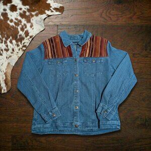 Velvet Corduroy Trim Button Front Denim Jacket